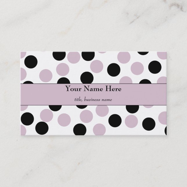 Pale Pink and Black Polka Dot Business Card (Front)