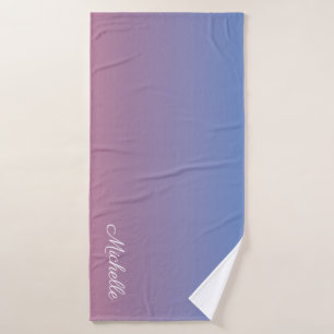 Pale pink and blue gradient ombre bath towel