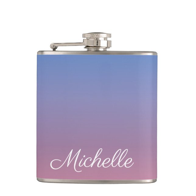 Pale pink and blue gradient ombre hip flask (Front)