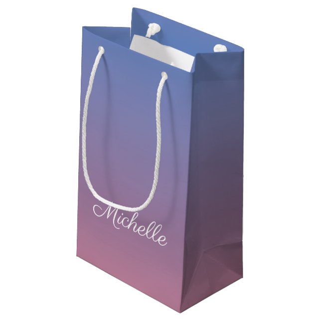Pale pink and blue gradient ombre small gift bag (Back Angled)