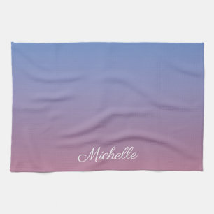 Pale pink and blue gradient ombre tea towel