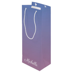 Pale pink and blue gradient ombre wine gift bag