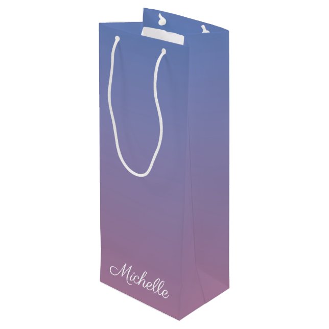 Pale pink and blue gradient ombre wine gift bag (Back Angled)