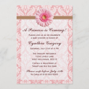 Pale Pink and Brown Daisy Baby Shower Invitation