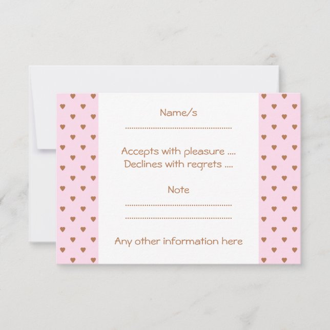 Pale pink and brown heart pattern. RSVP card (Front)