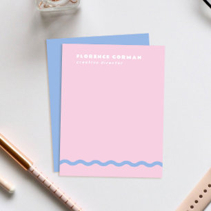 Pale Pink and French Blue Wavy Frame Personal Thank You Card