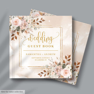 Pale Pink and Gold Fall Florals Wedding Guest Book