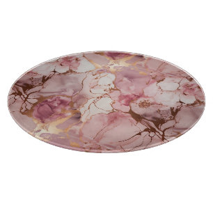 Pale Pink and Rose Gold Alcohol Ink Liquid Swirls Cutting Board