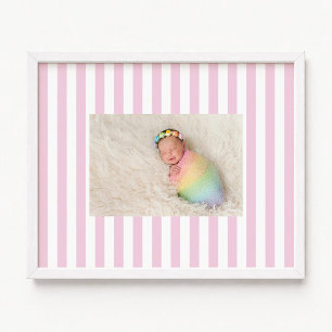 Pale Pink and White Candy Stripes Baby Girl Photo Poster