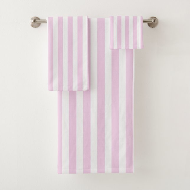 Pale pink and white candy stripes bath towel set (Insitu)