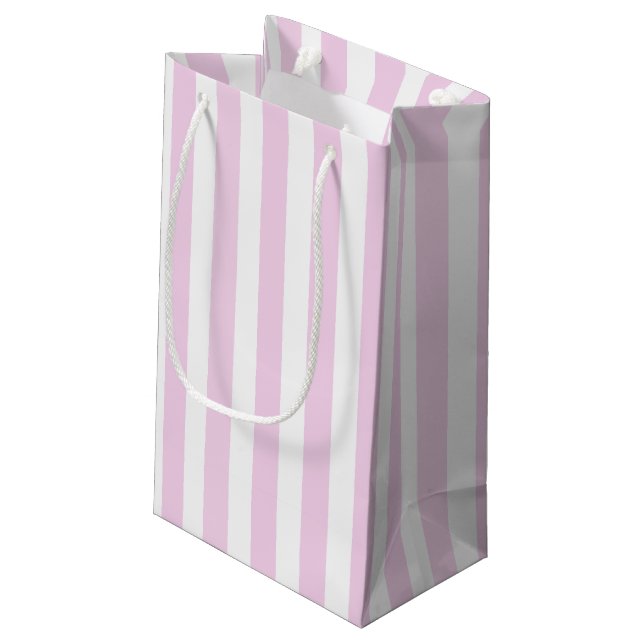 Pale pink and white candy stripes small gift bag (Back Angled)