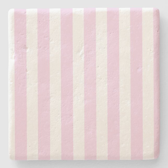 Pale pink and white candy stripes stone coaster (Front)