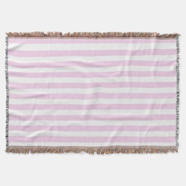 Pale pink and white candy stripes throw blanket (Front)