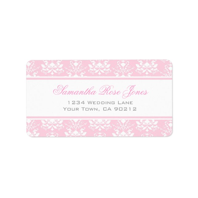 Pale Pink and White Damask Elegant Address Label (Front)