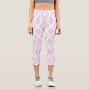 Pale pink and white diamond pattern capri leggings