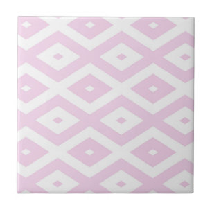 Pale pink and white diamond pattern ceramic tile