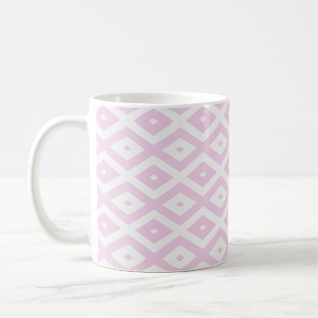 Pale pink and white diamond pattern coffee mug (Left)