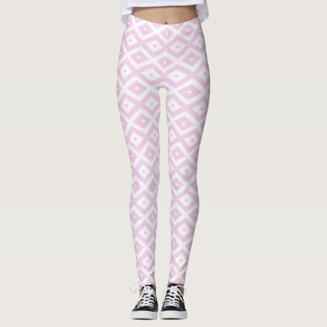 Pale pink and white diamond pattern leggings (Front)