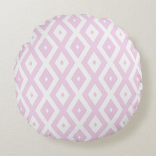 Pale pink and white diamond pattern round cushion