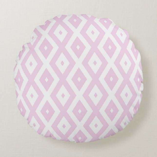 Pale pink and white diamond pattern round cushion (Front)