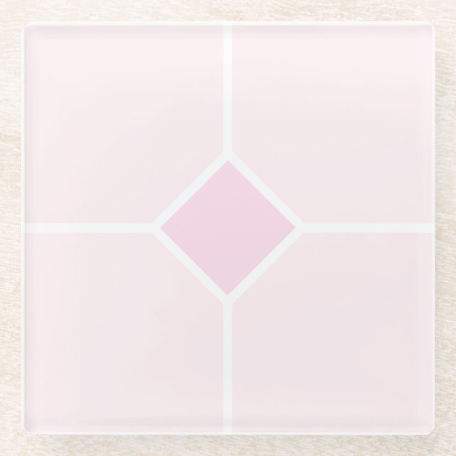 Pale pink and white geometric pattern glass coaster (Front)