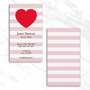 Pale Pink and White Horizontal Stripes Red Heart Calling Card