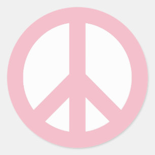 Pale Pink and White Peace Symbol Classic Round Sticker