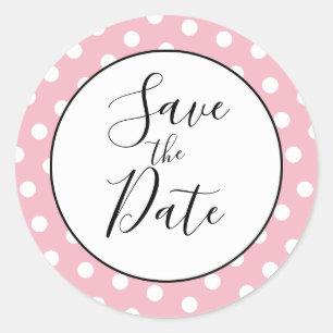 Pale Pink and White Polka Dot Save the Date Classic Round Sticker