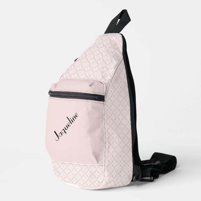 Pale Pink and White Squares Pattern Sling Bag (Right Corner)