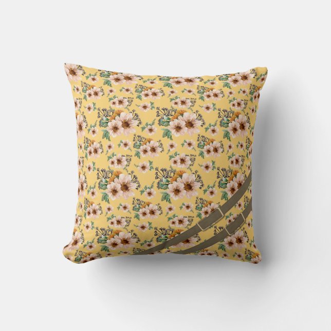 Pale pink and Yellow Floral Botanical Pattern Belt Cushion (Front)