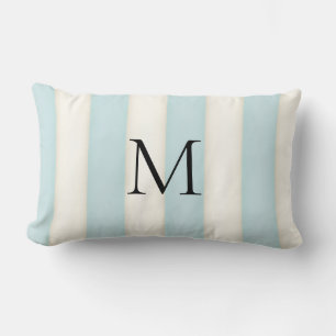 Pale Pink & Antique White Stripes Monogrammed Lumbar Cushion