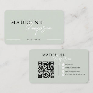 Pale Pink Beige Calligraphy Script QR code Business Card