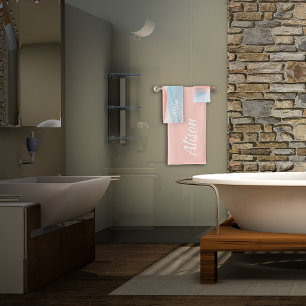 Pale pink blue abstract name bath towel set