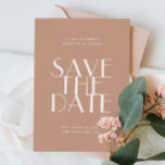 Pale pink blush modern minimalist QR code wedding Save The Date<br><div class="desc">Modern simple typography minimalist wedding Save the Date with photo   QR code on back side in shades of pastel pale pink,  dusty blush,  cream colours. Please contact me if you need additional items.</div>