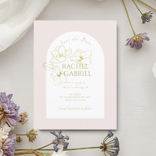 Pale Pink Boho Arch Gold Floral Wedding Save The Date