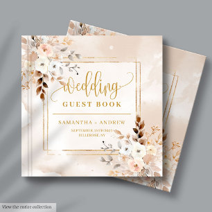 Pale Pink Boho Fall Wedding Guest Book with Gold