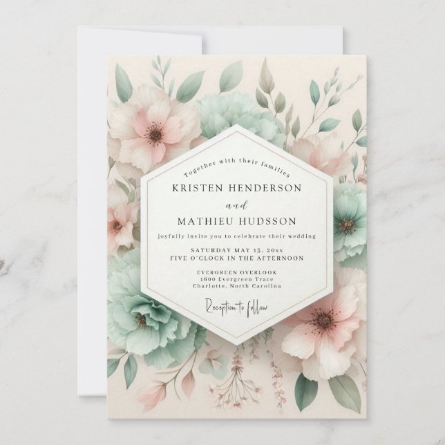 Pale Pink Botanical Bloom Wedding Invitation (Front)