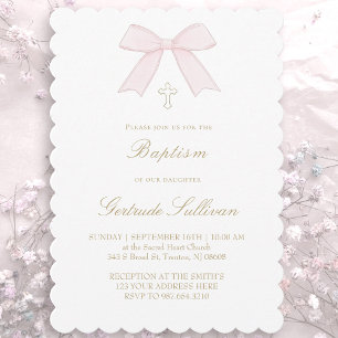 pale pink bow   Baptism Invitation