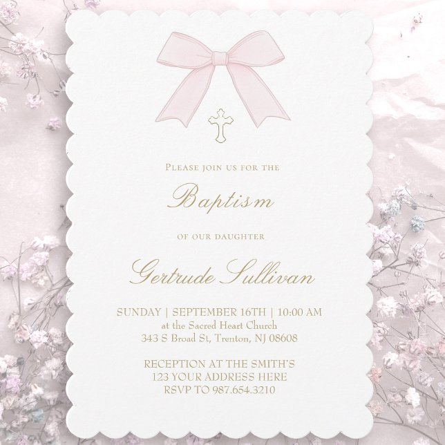 pale pink bow | Baptism Invitation (Creator Uploaded)