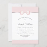 Pale Pink Bow Baptism Invitation