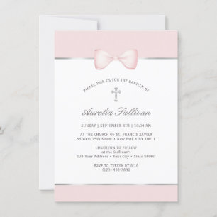 Pale Pink Bow Baptism Invitation