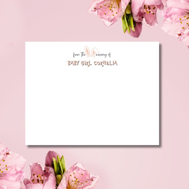 Pale Pink Bunny Ears Nursery Stationery Note Card (Creator Uploaded)