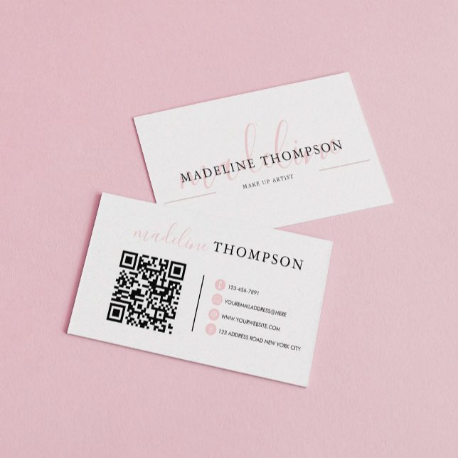 Pale Pink Calligraphy Script QR code Business card (Creator Uploaded)