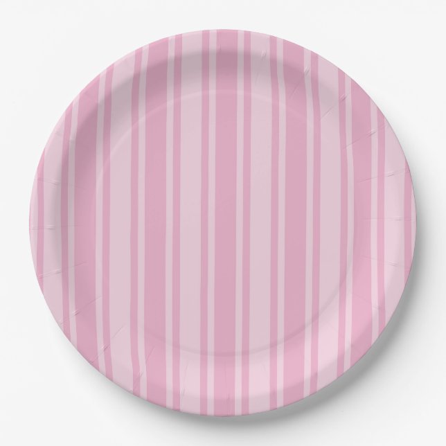 Pale pink candy stripes paper plate (Front)