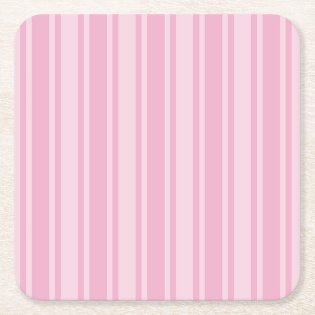 Pale pink candy stripes square paper coaster (Front)