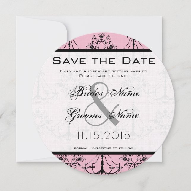 Pale Pink Chandelier Wedding Save the Date Invitation (Front)