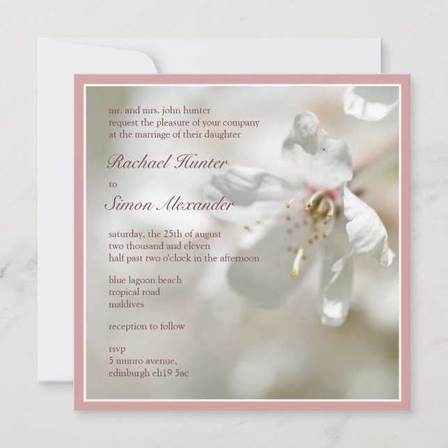 Pale Pink Cherry Blossom Wedding Invitiation Invitation (Front)