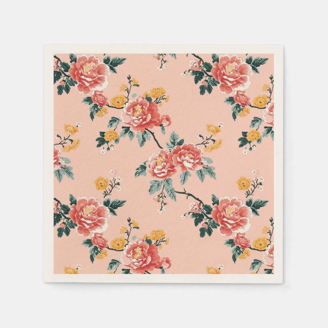 Pale Pink Chinoiserie Floral Napkin (Front)
