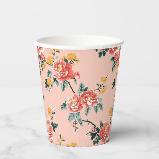 Pale Pink Chinoiserie Floral Paper Cups