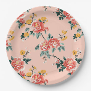 Pale Pink Chinoiserie Floral Paper Plate